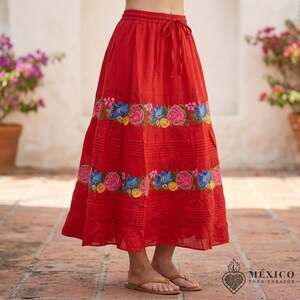 Mexican Black Gauze Maxi Skirt – Bohemian Tiered CROSS stich Peasant Skirt S M